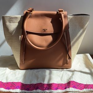 Tory Burch Half Moon Straw Tote w/ Dustbag